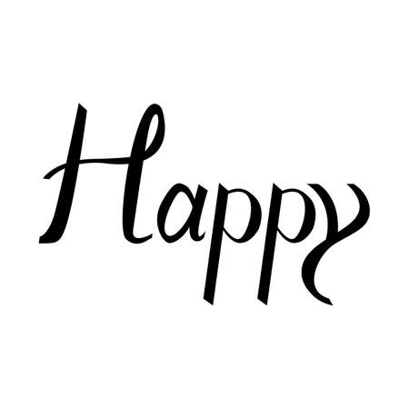 happy. Modern brush calligraphy. Handwritten ink lettering. Hand drawn design elements.のイラスト素材