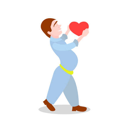 boy giving a heart in the style of cartoon isolated on white backgroundのイラスト素材