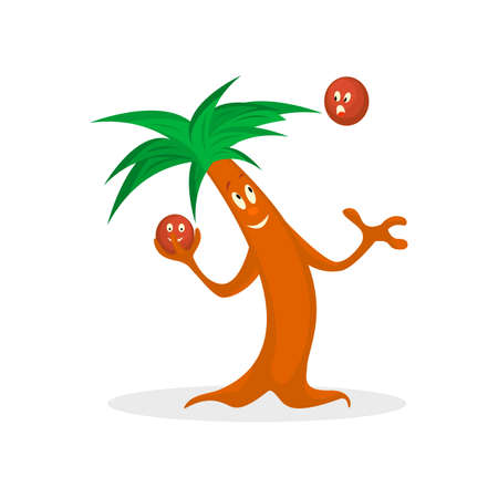 Cartoon palm tree play with kakos on the on the island isolated on a white background.のイラスト素材