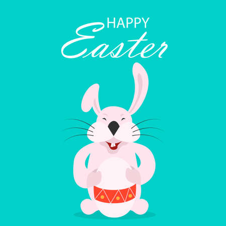 Colorful Happy Easter greeting card with rabbit, bunny, eggs and bannersのイラスト素材