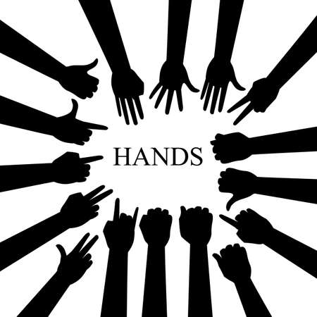 Hand silhouettes set. Collection of hand gestures isolated on white backgroundのイラスト素材