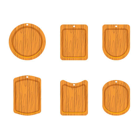 Wooden cutting board icon set of empty wooden cutting boards on white backgroundのイラスト素材