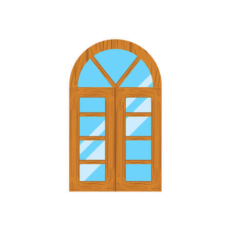Wooden window frames view . Retro plastic windows. Flat windowsのイラスト素材