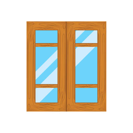 Wooden window frames view . Retro plastic windows. Flat windowsのイラスト素材