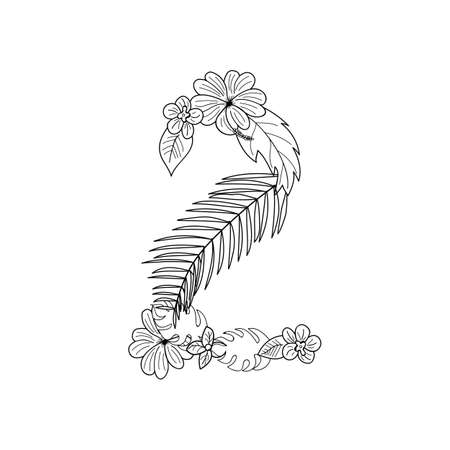 Tropical floral alphabet numbers, palm numbers 2のイラスト素材