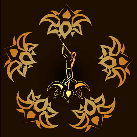 Lord Krishna Plays His Flute against the background of the mandalaのイラスト素材