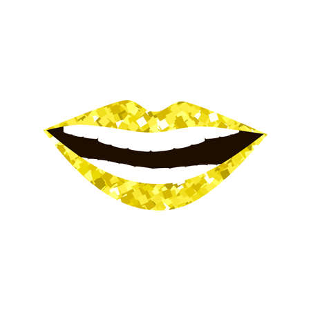 Golden lips girl silhouette isolated on white background. Icon gold lipsのイラスト素材
