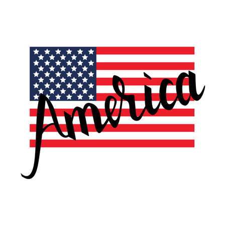American flag with inscription brush America isolated on white backgroundのイラスト素材