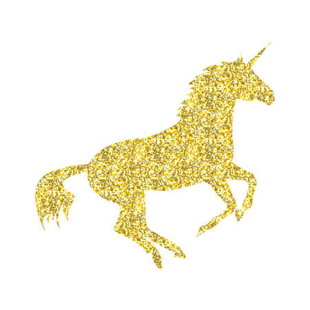 Gold Unicorn mythical horse in silhouette standing on hind legsのイラスト素材