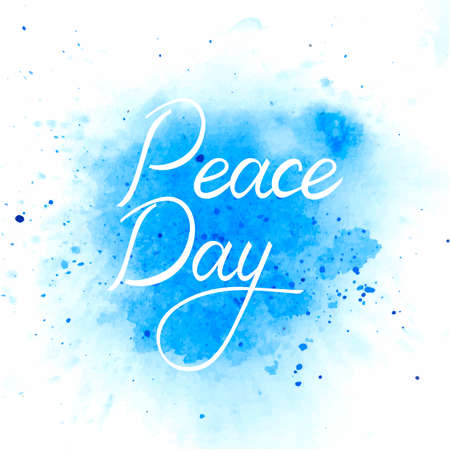 International Peace Day poster. Inscription brush Day of Peace on watercolor backgroundのイラスト素材