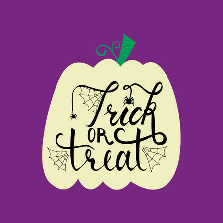 Trick or treat modern brush inscription on pumpkin. Illustrated phrase for Halloween.のイラスト素材