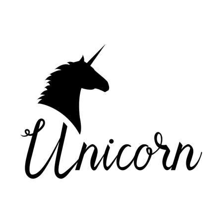 Unicorn head mythical horse in silhouette. Unicorn with inscriptionのイラスト素材
