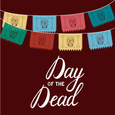 mexico. multicolored template with hanging traditional mexican flags. Mexican Day of Deadのイラスト素材