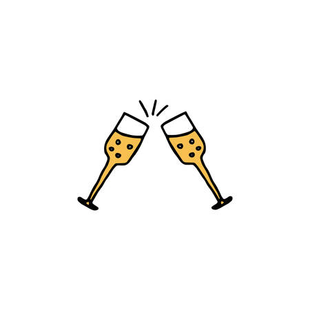 Two glasses of champagne hand drawn iconのイラスト素材