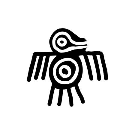 Bird icon with Aztec patterns isolated on white background.のイラスト素材