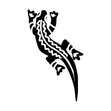 Iguana icon with Aztec patterns isolated on white backgroundのイラスト素材