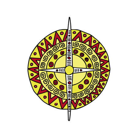 Sun icon  with Aztec patterns isolated on white backgroundのイラスト素材