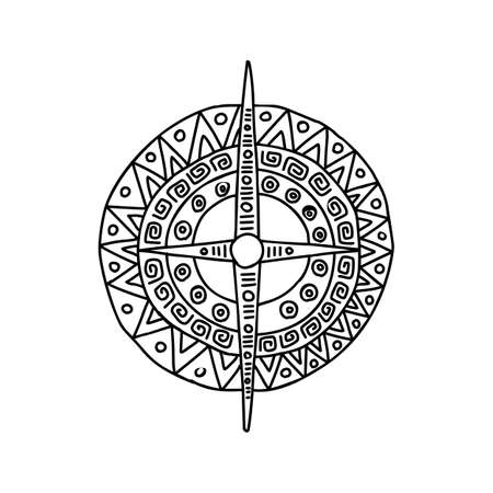 Sun icon  with Aztec patterns isolated on white backgroundのイラスト素材