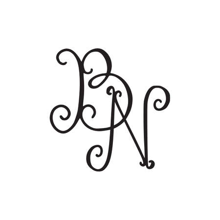 Handwritten monogram BN icon, logo with swirls isolated on white backgroundのイラスト素材