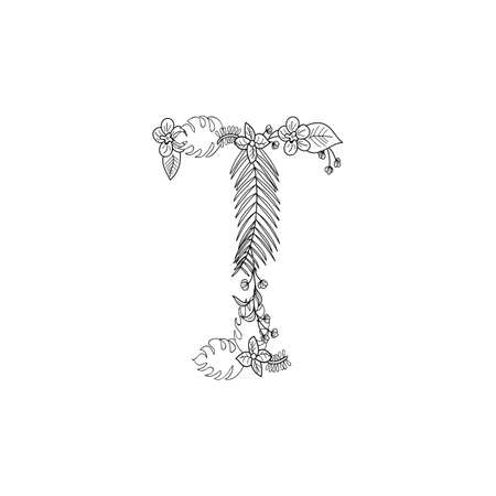 Letter T floral ornament isolated on white backgroundのイラスト素材