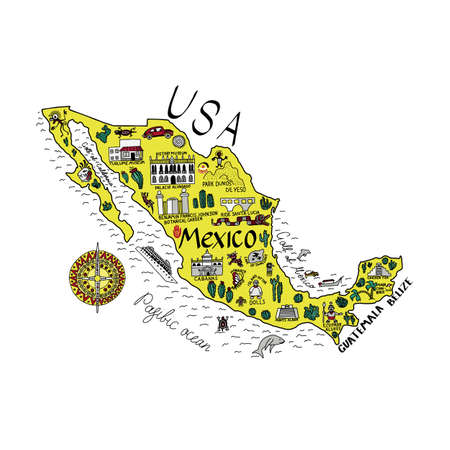 Map of Mexico in cartoon style isolated on white backgroundのイラスト素材