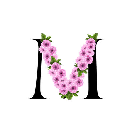 Letter M floral ornament isolated on white backgroundのイラスト素材