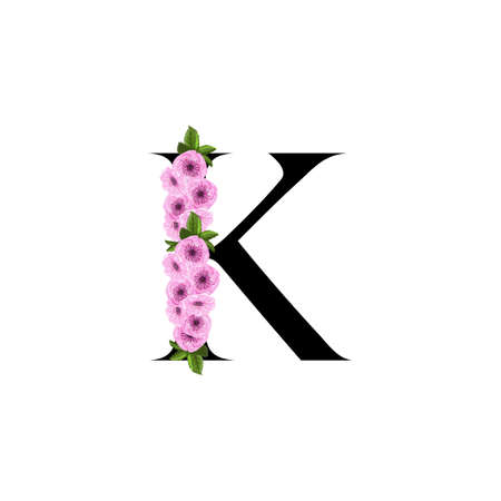 Letter K floral ornament isolated on white backgroundのイラスト素材