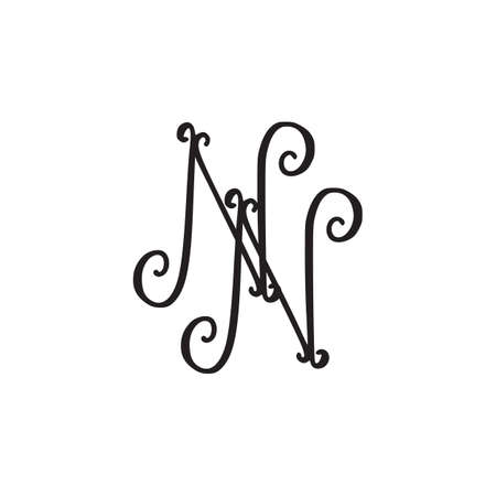 Handwritten monogram NN icon, with swirls isolated on white backgroundのイラスト素材