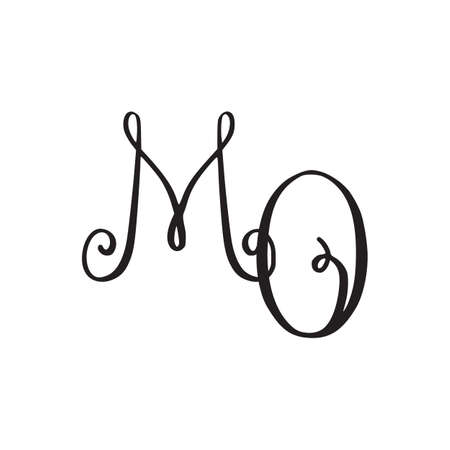 Handwritten monogram MO icon, logo with swirls isolated on white backgroundのイラスト素材