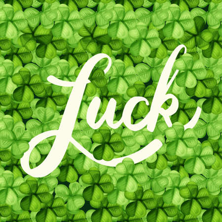 Lettering  Luck on Clover Seamless Pattern Backgroundのイラスト素材