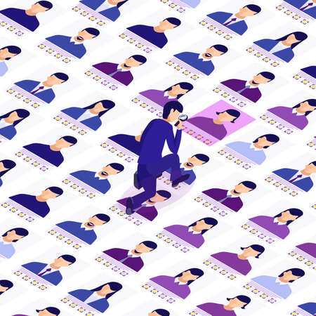Isometric recruitment and hiring concept for web page, banner, presentation. Job interview, recruitment agencyのイラスト素材