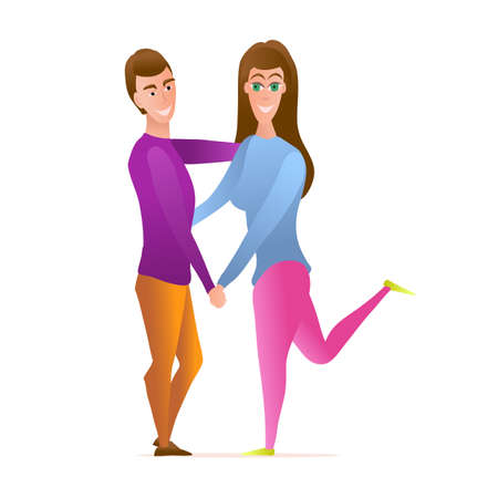 Love concept. Lovers boy and girl together spend leisure. Students hugging. Couple in loveのイラスト素材