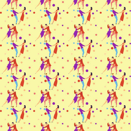 Seamless pattern with young men and women characters in love hugging set, happy romantic loving couples cartoonのイラスト素材