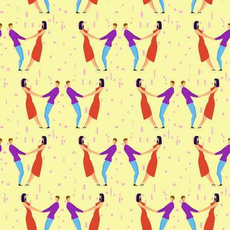 Seamless pattern with young men and women characters in love hugging set, happy romantic loving couples cartoonのイラスト素材