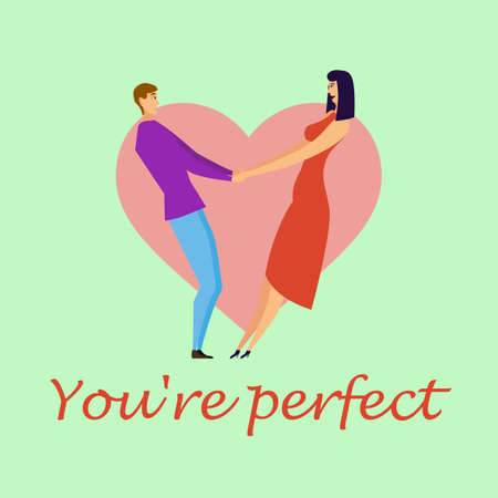 Greeting card with lovers. Young men and women characters in love hugging set, happy romantic loving couples cartoonのイラスト素材