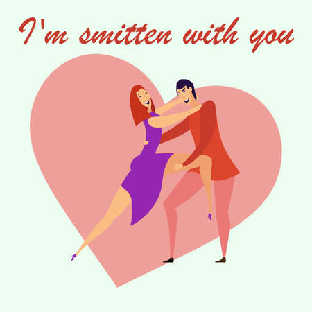 Greeting card with lovers. Young men and women characters in love hugging set, happy romantic loving couples cartoonのイラスト素材