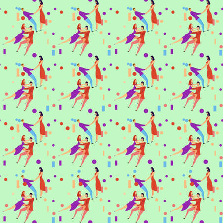 Seamless pattern with young men and women characters in love hugging set, happy romantic loving couples cartoonのイラスト素材