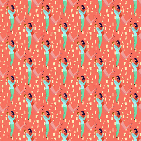 Seamless pattern with young men and women characters in love hugging set, happy romantic loving couples cartoonのイラスト素材