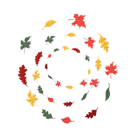 autumn leaves set, isolated on white background. simple cartoon flat styleのイラスト素材