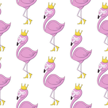 pink flamingo seamless pattern Cute little princess abstract background Vector Illustrationのイラスト素材