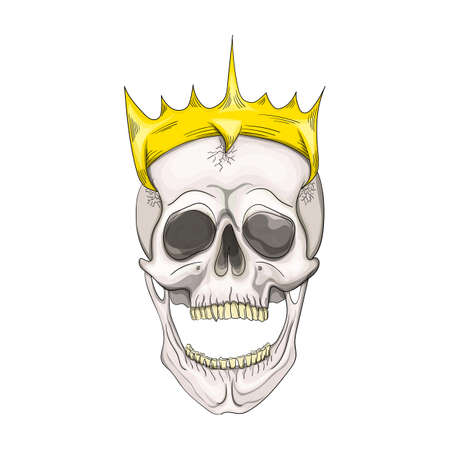 Crowned king skull symbol of spooky human cranium with royal gold crown.のイラスト素材