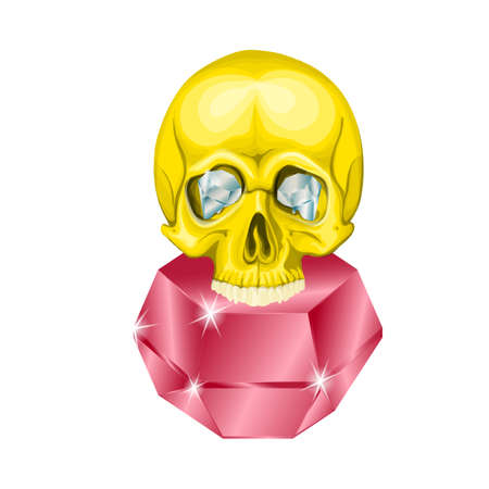 diamond gold human skull with red ruby eyesのイラスト素材