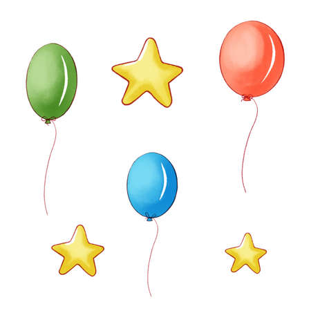 Bunch of balloons in cartoon style isolated on white background.の写真素材