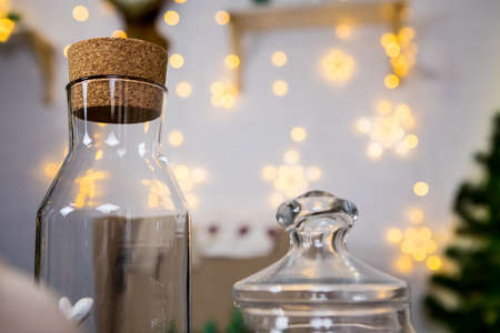 Christmas and New Year holiday glass for milk. Idea for holiday like Christmas and New year, for covers books, magazines, articles.の写真素材