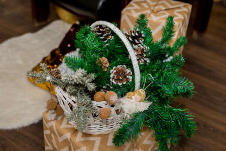 Christmas and New Year's bag with decorations (2). Idea for holiday like Christmas and New year, for covers books, magazines, articles.の写真素材