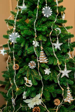 Christmas and New Year only tree, central fragment (1). Idea for holiday like Christmas and New year, for covers books, magazines, articles.の写真素材