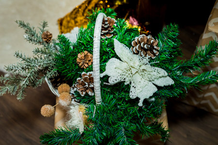 Christmas and New Year's bag with decorations (3). Idea for holiday like Christmas and New year, for covers books, magazines, articles.の写真素材