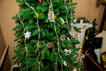 Christmas and New Year only tree, central fragment (3). Idea for holiday like Christmas and New year, for covers books, magazines, articles.の写真素材