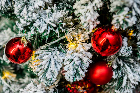 Christmas and New Year photo studio, tree, garlands, gray wall, balls (5). Idea for holiday like Christmas and New year, for covers books, magazines, articles.の写真素材