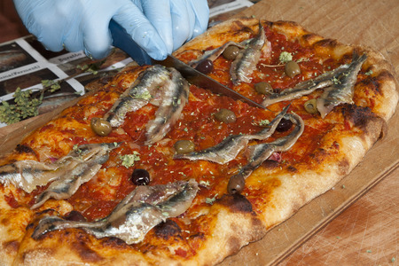 sardenaira pizza with sardines typical western ligurian riviera salty cakeの写真素材